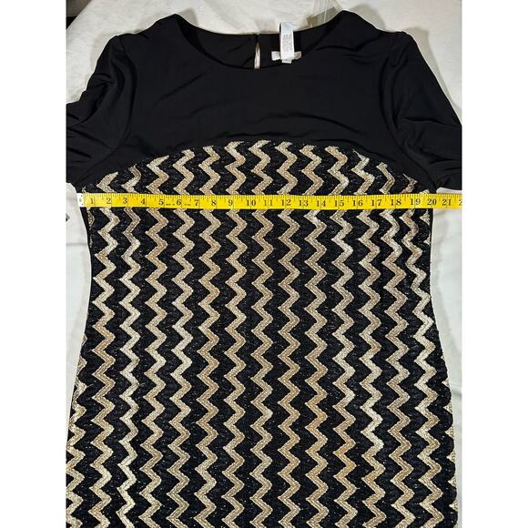 Chico's Chevron Metallic Dress Womens Size XL Black Gold Sheath Knee Length NWT - Picture 7 of 11